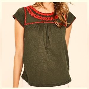 Boden Ferne Embroidered Jersey Top Olive Green Sz 10